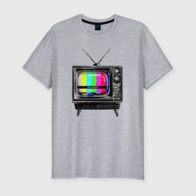 Мужская футболка хлопок Slim с принтом Старый телевизор no signal , 92% хлопок, 8% лайкра | приталенный силуэт, круглый вырез ворота, длина до линии бедра, короткий рукав | 