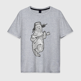 Мужская футболка хлопок Oversize с принтом Мишутка с балалайкой в Санкт-Петербурге, 100% хлопок | свободный крой, круглый ворот, “спинка” длиннее передней части | 
