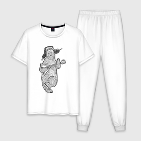Мужская пижама хлопок с принтом Мишутка с балалайкой , 100% хлопок | брюки и футболка прямого кроя, без карманов, на брюках мягкая резинка на поясе и по низу штанин
 | Тематика изображения на принте: 