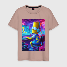 Мужская футболка хлопок с принтом Bart Simpson   esports в Белгороде, 100% хлопок | прямой крой, круглый вырез горловины, длина до линии бедер, слегка спущенное плечо. | 