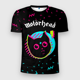 Мужская футболка 3D Slim с принтом Motorhead   rock star cat в Екатеринбурге, 100% полиэстер с улучшенными характеристиками | приталенный силуэт, круглая горловина, широкие плечи, сужается к линии бедра | 