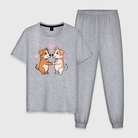 Мужская пижама хлопок с принтом Влюбленные собачки в Тюмени, 100% хлопок | брюки и футболка прямого кроя, без карманов, на брюках мягкая резинка на поясе и по низу штанин
 | 