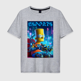 Мужская футболка хлопок Oversize с принтом Cyber Bart Simpson   esport в Екатеринбурге, 100% хлопок | свободный крой, круглый ворот, “спинка” длиннее передней части | Тематика изображения на принте: 