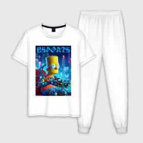 Мужская пижама хлопок с принтом Cyber Bart Simpson   esport в Новосибирске, 100% хлопок | брюки и футболка прямого кроя, без карманов, на брюках мягкая резинка на поясе и по низу штанин
 | 