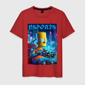 Мужская футболка хлопок с принтом Cyber Bart Simpson   esport в Белгороде, 100% хлопок | прямой крой, круглый вырез горловины, длина до линии бедер, слегка спущенное плечо. | 