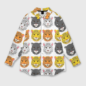 Мужская рубашка oversize 3D с принтом Дикие цветные кошки в Тюмени,  |  | 