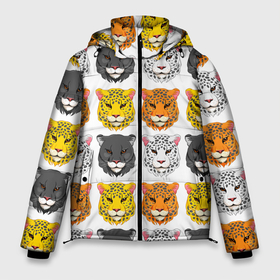 Мужская зимняя куртка 3D с принтом Дикие цветные кошки в Екатеринбурге, верх — 100% полиэстер; подкладка — 100% полиэстер; утеплитель — 100% полиэстер | длина ниже бедра, свободный силуэт Оверсайз. Есть воротник-стойка, отстегивающийся капюшон и ветрозащитная планка. 

Боковые карманы с листочкой на кнопках и внутренний карман на молнии. | 