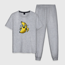 Мужская пижама хлопок с принтом Забавный мультяшный банан , 100% хлопок | брюки и футболка прямого кроя, без карманов, на брюках мягкая резинка на поясе и по низу штанин
 | Тематика изображения на принте: 