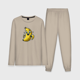 Мужская пижама с лонгсливом хлопок с принтом Забавный мультяшный банан ,  |  | Тематика изображения на принте: 