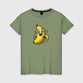 Женская футболка хлопок с принтом Забавный мультяшный банан , 100% хлопок | прямой крой, круглый вырез горловины, длина до линии бедер, слегка спущенное плечо | 