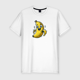 Мужская футболка хлопок Slim с принтом Забавный мультяшный банан , 92% хлопок, 8% лайкра | приталенный силуэт, круглый вырез ворота, длина до линии бедра, короткий рукав | 
