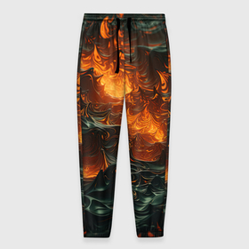 Мужские брюки 3D с принтом Оранжевая   лава в Тюмени, 100% полиэстер | манжеты по низу, эластичный пояс регулируется шнурком, по бокам два кармана без застежек, внутренняя часть кармана из мелкой сетки | 
