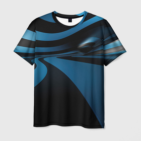 Мужская футболка 3D с принтом Синие и черные волны  абстракции в Екатеринбурге, 100% полиэфир | прямой крой, круглый вырез горловины, длина до линии бедер | Тематика изображения на принте: 