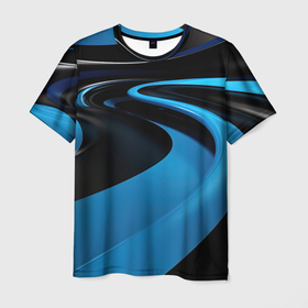 Мужская футболка 3D с принтом Черные и синии волны спортивный стиль в Курске, 100% полиэфир | прямой крой, круглый вырез горловины, длина до линии бедер | 