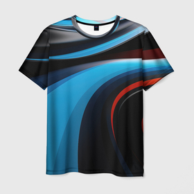 Мужская футболка 3D с принтом Черные и синии волны  спортивный стиль в Екатеринбурге, 100% полиэфир | прямой крой, круглый вырез горловины, длина до линии бедер | 