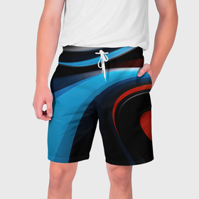 Мужские шорты 3D с принтом Черные и синии волны  спортивный стиль в Новосибирске,  полиэстер 100% | прямой крой, два кармана без застежек по бокам. Мягкая трикотажная резинка на поясе, внутри которой широкие завязки. Длина чуть выше колен | 