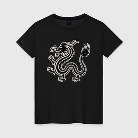 Женская футболка хлопок с принтом Дракон силуэт восточного дракона в Тюмени, 100% хлопок | прямой крой, круглый вырез горловины, длина до линии бедер, слегка спущенное плечо | Тематика изображения на принте: 