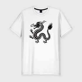 Мужская футболка хлопок Slim с принтом Дракон силуэт восточного дракона в Тюмени, 92% хлопок, 8% лайкра | приталенный силуэт, круглый вырез ворота, длина до линии бедра, короткий рукав | Тематика изображения на принте: 