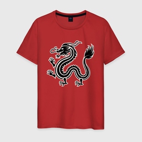 Мужская футболка хлопок с принтом Дракон силуэт восточного дракона в Тюмени, 100% хлопок | прямой крой, круглый вырез горловины, длина до линии бедер, слегка спущенное плечо. | Тематика изображения на принте: 