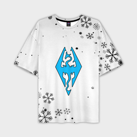 Мужская футболка oversize 3D с принтом Skyrim logo winter в Екатеринбурге,  |  | Тематика изображения на принте: 