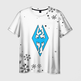 Мужская футболка 3D с принтом Skyrim logo winter в Курске, 100% полиэфир | прямой крой, круглый вырез горловины, длина до линии бедер | 