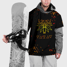 Накидка на куртку 3D с принтом Ведьмак огненное лого краски в Тюмени, 100% полиэстер |  | Тематика изображения на принте: 