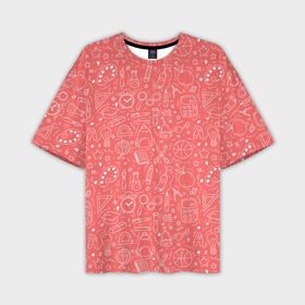 Мужская футболка oversize 3D с принтом Школьный розовый паттерн в Кировске,  |  | Тематика изображения на принте: 