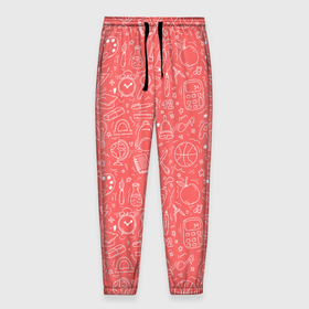 Мужские брюки 3D с принтом Школьный розовый паттерн в Тюмени, 100% полиэстер | манжеты по низу, эластичный пояс регулируется шнурком, по бокам два кармана без застежек, внутренняя часть кармана из мелкой сетки | 