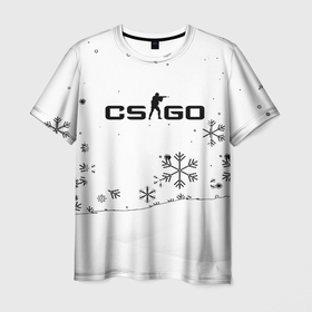 Мужская футболка 3D с принтом Cs go зимний стиль лого в Кировске, 100% полиэфир | прямой крой, круглый вырез горловины, длина до линии бедер | 