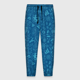 Мужские брюки 3D с принтом Школьный синий паттерн в Тюмени, 100% полиэстер | манжеты по низу, эластичный пояс регулируется шнурком, по бокам два кармана без застежек, внутренняя часть кармана из мелкой сетки | 