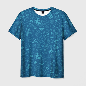 Мужская футболка 3D с принтом Школьный синий паттерн в Екатеринбурге, 100% полиэфир | прямой крой, круглый вырез горловины, длина до линии бедер | Тематика изображения на принте: 
