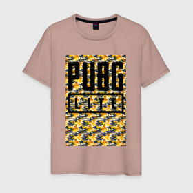 Мужская футболка хлопок с принтом Pabg  жёлтый милитари в Кировске, 100% хлопок | прямой крой, круглый вырез горловины, длина до линии бедер, слегка спущенное плечо. | 