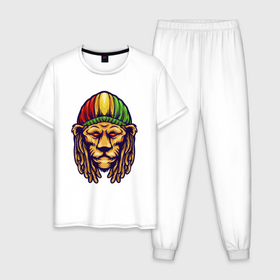 Мужская пижама хлопок с принтом Jamaica lion в Белгороде, 100% хлопок | брюки и футболка прямого кроя, без карманов, на брюках мягкая резинка на поясе и по низу штанин
 | 
