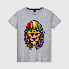 Женская футболка хлопок с принтом Jamaica lion в Белгороде, 100% хлопок | прямой крой, круглый вырез горловины, длина до линии бедер, слегка спущенное плечо | 