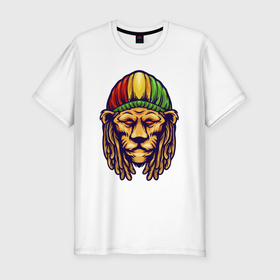 Мужская футболка хлопок Slim с принтом Jamaica lion , 92% хлопок, 8% лайкра | приталенный силуэт, круглый вырез ворота, длина до линии бедра, короткий рукав | Тематика изображения на принте: 