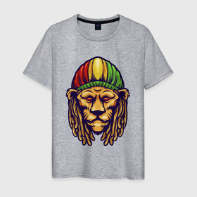 Мужская футболка хлопок с принтом Jamaica lion , 100% хлопок | прямой крой, круглый вырез горловины, длина до линии бедер, слегка спущенное плечо. | Тематика изображения на принте: 
