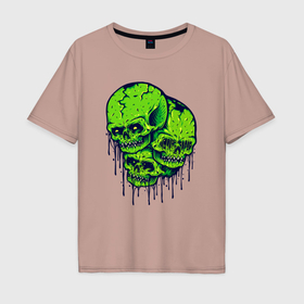 Мужская футболка хлопок Oversize с принтом Зелёные черепушки , 100% хлопок | свободный крой, круглый ворот, “спинка” длиннее передней части | 
