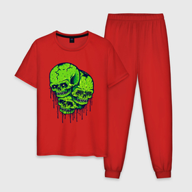 Мужская пижама хлопок с принтом Зелёные черепушки , 100% хлопок | брюки и футболка прямого кроя, без карманов, на брюках мягкая резинка на поясе и по низу штанин
 | 