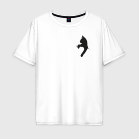 Мужская футболка хлопок Oversize с принтом Чёрный кот из кармана в Курске, 100% хлопок | свободный крой, круглый ворот, “спинка” длиннее передней части | 