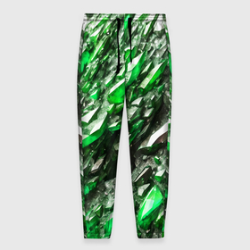 Мужские брюки 3D с принтом Зелёные драгоценные кристаллы , 100% полиэстер | манжеты по низу, эластичный пояс регулируется шнурком, по бокам два кармана без застежек, внутренняя часть кармана из мелкой сетки | 