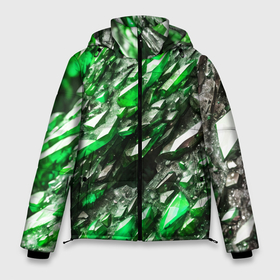 Мужская зимняя куртка 3D с принтом Зелёные драгоценные кристаллы в Новосибирске, верх — 100% полиэстер; подкладка — 100% полиэстер; утеплитель — 100% полиэстер | длина ниже бедра, свободный силуэт Оверсайз. Есть воротник-стойка, отстегивающийся капюшон и ветрозащитная планка. 

Боковые карманы с листочкой на кнопках и внутренний карман на молнии. | Тематика изображения на принте: 
