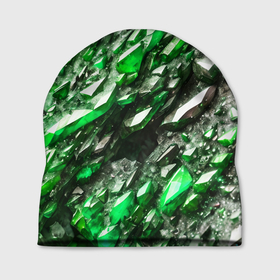 Шапка 3D с принтом Зелёные драгоценные кристаллы в Белгороде, 100% полиэстер | универсальный размер, печать по всей поверхности изделия | 
