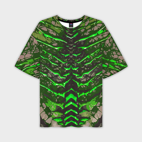 Мужская футболка oversize 3D с принтом Зелёные полосы и камень в Кировске,  |  | 