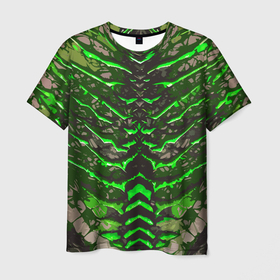 Мужская футболка 3D с принтом Зелёные полосы и камень в Кировске, 100% полиэфир | прямой крой, круглый вырез горловины, длина до линии бедер | 