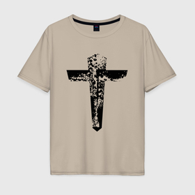 Мужская футболка хлопок Oversize с принтом Крест фактурный в Тюмени, 100% хлопок | свободный крой, круглый ворот, “спинка” длиннее передней части | 