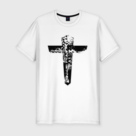 Мужская футболка хлопок Slim с принтом Крест фактурный в Тюмени, 92% хлопок, 8% лайкра | приталенный силуэт, круглый вырез ворота, длина до линии бедра, короткий рукав | Тематика изображения на принте: 