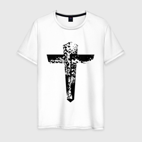 Мужская футболка хлопок с принтом Крест фактурный в Тюмени, 100% хлопок | прямой крой, круглый вырез горловины, длина до линии бедер, слегка спущенное плечо. | Тематика изображения на принте: 