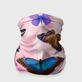Бандана-труба 3D с принтом Настоящие бабочки на розовом цветке , 100% полиэстер, ткань с особыми свойствами — Activecool | плотность 150‒180 г/м2; хорошо тянется, но сохраняет форму | 