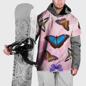 Накидка на куртку 3D с принтом Настоящие бабочки на розовом цветке в Санкт-Петербурге, 100% полиэстер |  | 