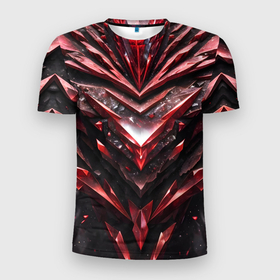 Мужская футболка 3D Slim с принтом Красные драгоценные кристаллы в Екатеринбурге, 100% полиэстер с улучшенными характеристиками | приталенный силуэт, круглая горловина, широкие плечи, сужается к линии бедра | 